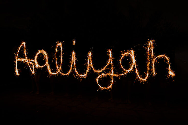 The name Aaliyah written by a sparkler.