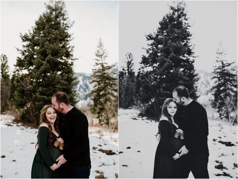 SNOWBASIN MATERNITY PHOTOGRAPHY TYMBER JOSH24 700x527(pp w480 h361) - Laughter and Love | Snowy Maternity Portraits